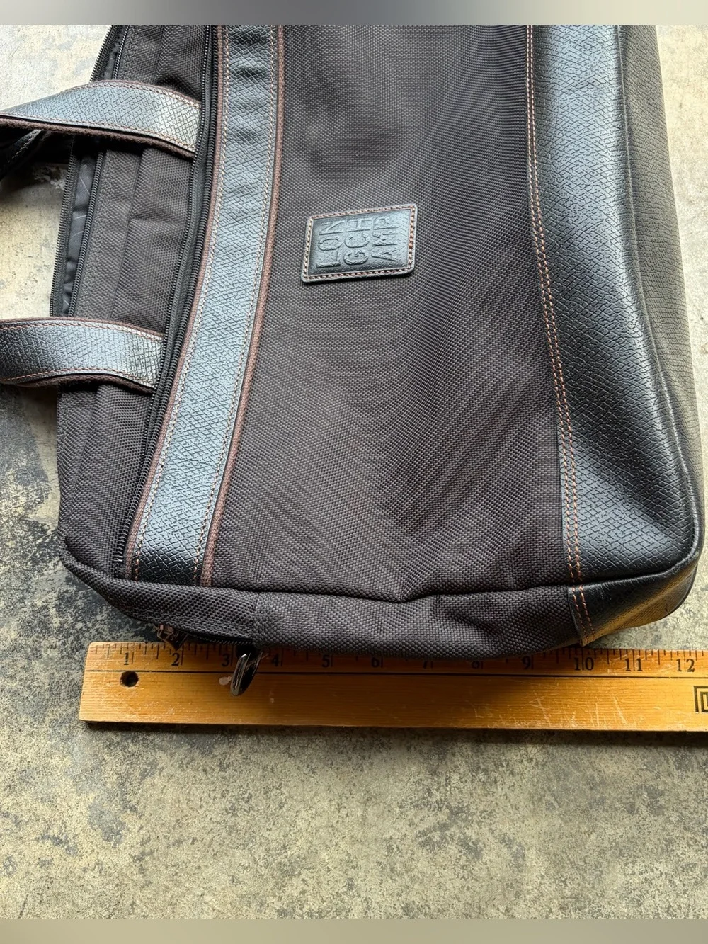 Longchamp Boxford Briefcase L Business Bag, Black Brown Leather and Canvas
